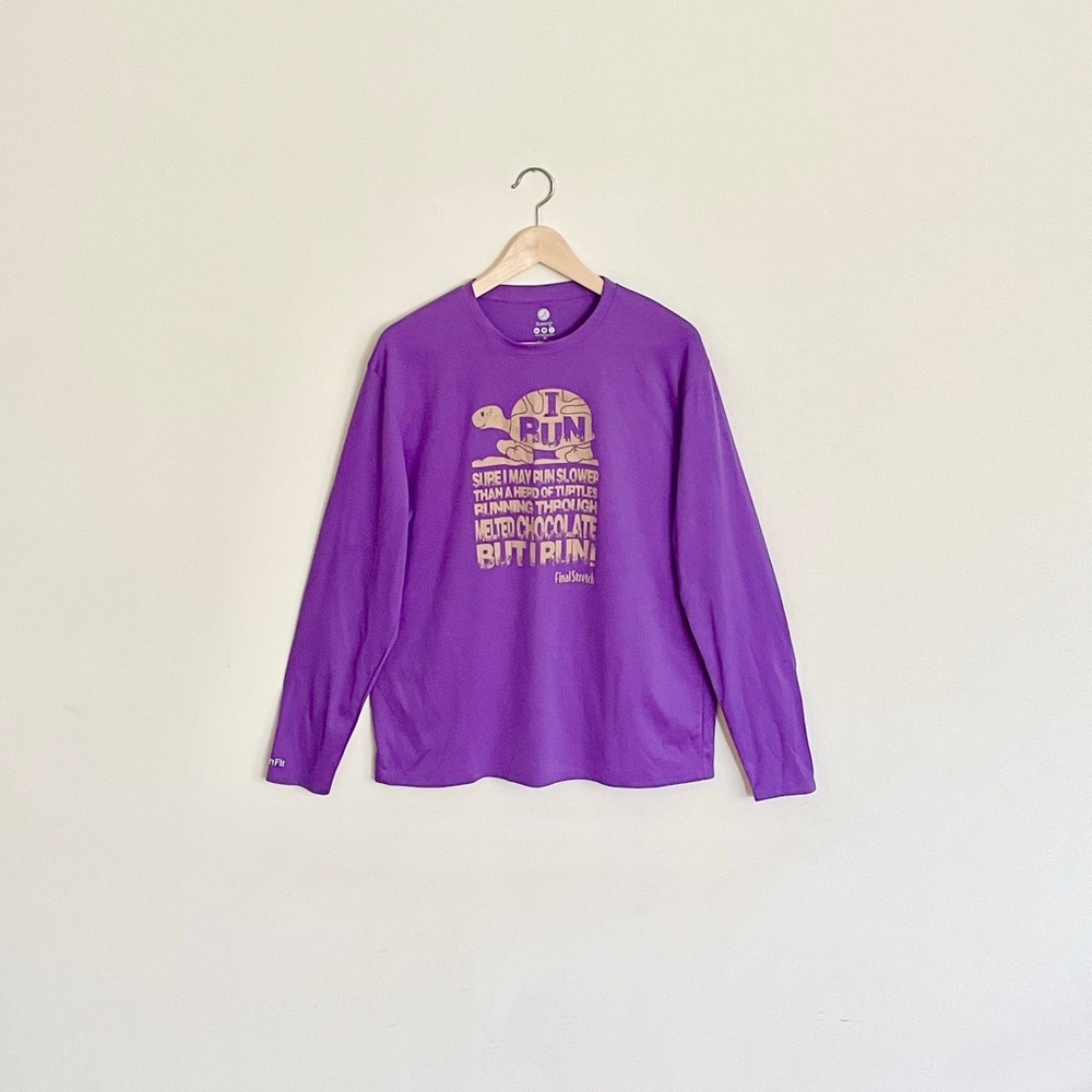 BornFit Turtle “I Run” Funny Graphic Long Sleeve Active Dry T Shirt Adult Medium